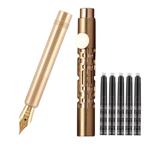 SIPLIV Messing-Füllfederhalter (85 mm) kurzer Absatz, Mini-Reisestift, Iridium, feine Spitze, Füllfederhalter mit 20 schwarzen Tintenpatronen, ausgehöhlt von SIPLIV
