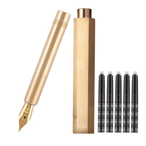 SIPLIV Messing-Füllfederhalter (85 mm) kurzer Absatz, Mini-Reisestift, Iridium, feine Spitze, Füllfederhalter mit 20 schwarzen Tintenpatronen, sechseckig von SIPLIV