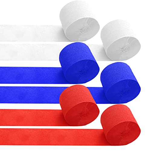 Krepppapier-Luftschlangen für Party-Dekorationen, 25 m lang und 4,5 cm breit, Rot, Blau, Weiß, 6 Rollen von SIPRKAICT