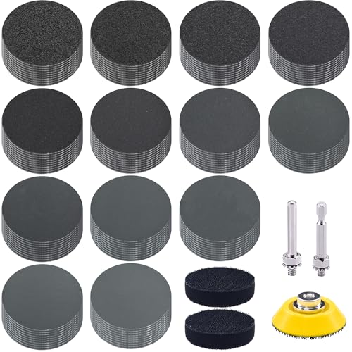 SIQUK 130 Stück 50mm Klett-Schleifscheiben Nass/Trocken 5cm Siliziumcarbid Beflocktes Schleifpapier für Auto Metallspiegel Schmuck Polieren von SIQUK