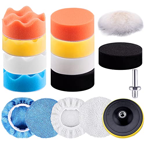 SIQUK 16 Stück Polierschwamm Auto Set Polierschwämme Pad Polierpad Schwamm Wolle Polierset für Poliermaschine, 75mm von SIQUK