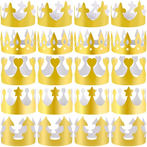 SIQUK 25 Stück Papierkronen Party King Krone Gold Papiermützen für Kinder Erwachsene Party und Feier, schicker Stil von SIQUK