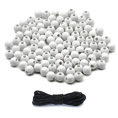 120 Stück Golfball-Perlen Acryl Sportperlen mit großem Loch und 4,37 Meter gewachste Schnur für Armbänder, Halsketten, Ohrringe, Haargummis, Schlüsselanhänger, Basteln von SIQYUWM