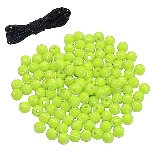 120 Stück Tennisball-Perlen, Acryl-Sportperlen mit großem Loch und 4,37 m gewachster Schnur für Armbänder, Halsketten, Ohrringe, Haargummis, Schlüsselanhänger, Basteln von SIQYUWM