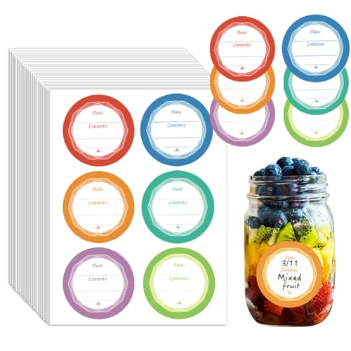 SIRLOMU120pcs bunte Marmelade Etiketten, Aufkleber dekorative Aufkleber, Marmeladenglas-Etiketten, Gewürz-Etiketten, runde abnehmbare hausgemachte Etiketten 4cm Durchmesser (6 Farben) von SIRLOMU