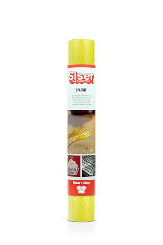 Siser Sparkle Yellow Gelb, 30cm x 0,5mt, Thermotransfer-Vinyl, Thermo Adhesive Glitzer Effect Glossy für die individuelle Gestaltung von Stoffen, Kleidung und Accessoires, Bastelartikel, leicht zu schneiden von SISER