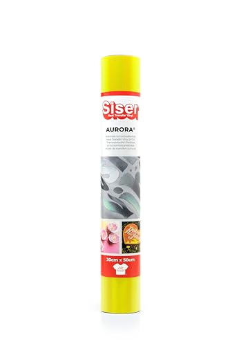Siser Aurora - Thermovinyl Schillerndes Neon Gelb 30x50 cm, für Textiltransfers mit dem Schneideplotter|Schillerndes Finish. Applikation mit Transferpresse oder Bügeleisen von SISER