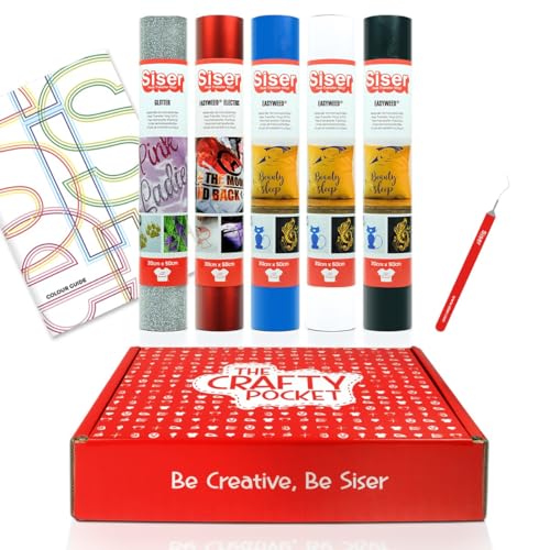 Siser Crafty Pocket Easy Start - Thermotransfer-Vinyl zum Personalisieren von Stoffen, für alle Schneideplotter geeignet - Kit enthält 5 Rollen 30 x 50 cm, Folie und Farbanleitung Siser Crafty Pocket Easy Start - Thermotransfer-Vinyl zum Personalisieren von Stoffen, für alle Schneideplotter geeignet - Kit enthält 5 Rollen 30 x 50 cm, Folie und Farbanleitung von SISER
