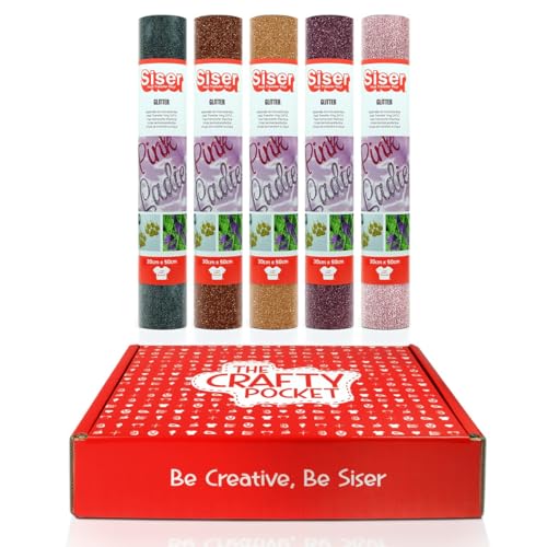 Siser Crafty Pocket Glamour - Thermotransfer-Vinyl für die Personalisierung von Stoffen, für alle Schneideplotter geeignet - Kit enthält 5 Rollen 30 x 50 cm in Glamour-Farben von SISER