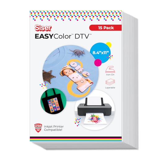 SISER EasyColor DTV Thermotransfer-Vinyl, kompatibel mit Tintenstrahldruckern, 21,6 x 27,9 cm, 15 Blatt von SISER