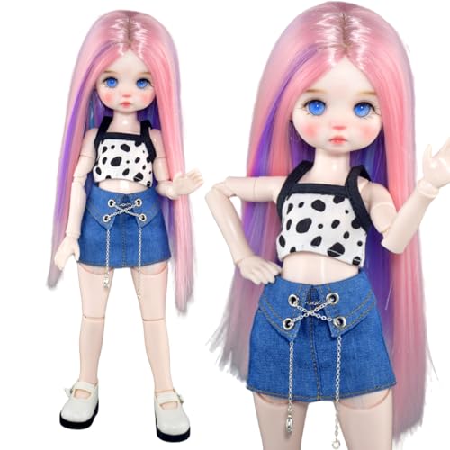 SISON BENNE Mode 30CM 1/6 BJD Puppe + Handgemaltes Gesicht Make-up + Wechselblaues Auge + Bunte Perücke + Schuhe + Kleidung Vollständiges Set (Paulina(Hair A#)) von SISON BENNE