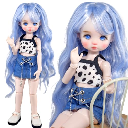 SISON BENNE Mode 30CM 1/6 BJD Puppe + Handgemaltes Gesicht Make-up + Wechselblaues Auge + Bunte Perücke + Schuhe + Kleidung Vollständiges Set (Paulina(Hair B#)) von SISON BENNE