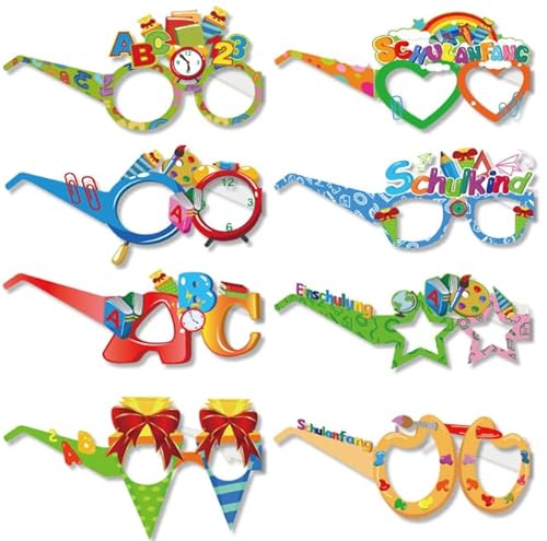 SITERITELTD 16 Stück Einschulung Deko Set,Schulanfang Schulkind Brille,Schuleinführung Tischdeko Geschenk,Buchstaben 123-Brille Set für Schulstart Dekoration Schule Jungs Mädchen von SITERITELTD