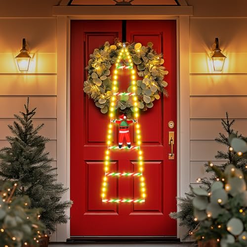 SIVQIKE 98 LED Weihnachtslichter Leiter 0.8 M,mit Timer- und Speicherfunktion,8 Modi, dekorative Weihnachtsbeleuchtung für drinnen und draußen,Fenster,Gärten（Warmweiß） von SIVQIKE