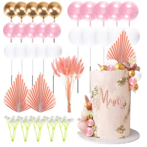 42 Stück Boho Tortendeko, Kuchen Dekoration Kugel Palmblätter Kuchendekoration Tortendeko, Tortenaufsatz für Hochzeiten, Geburtstage, Junggesellinnenabschiede, Valentinstag TortendekoBlumen von SIWOKJJO