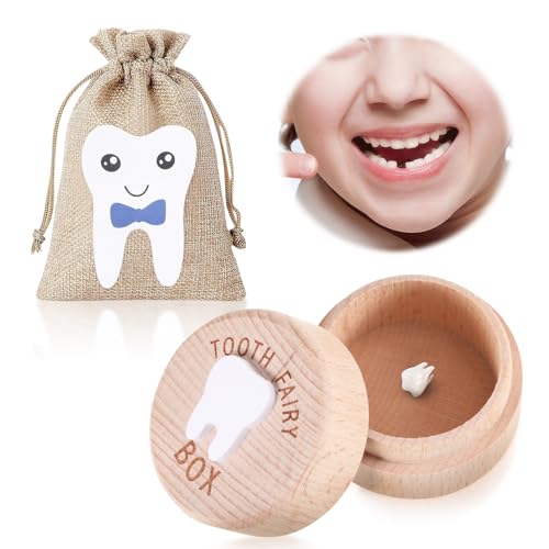 Milchzahndose Jungen, Zahndose Milchzahndose,Zahn Andenkenbox, Holz Milchzähne Box Holzkiste,Zahndose Milchzähne für Jungen Kinder von SIWOKJJO