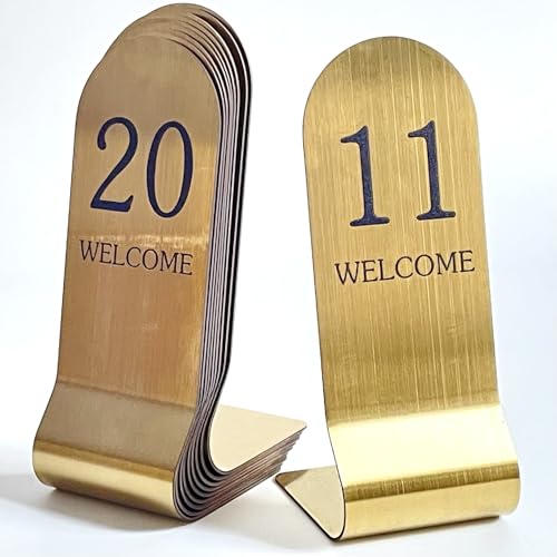 SIWOT Tischkartenhalter aus Edelstahl, 15,2 cm hoch, doppelseitig, stapelbar, vertikale Tischnummern, Metall-Tischkartenhalter (15,2 cm, Goldschwarz, 28-50 cm) von SIWOT