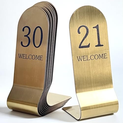 SIWOT Tischkartenhalter aus Edelstahl, 15,2 cm hoch, doppelseitig, stapelbar, vertikale Tischnummern, Metall-Tischkartenhalter (15,2 cm, Goldschwarz, 53,3 - 76,2 cm) von SIWOT