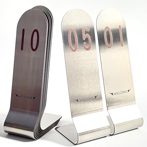 SIWOT Tischkartenhalter aus Edelstahl, 15,2 cm hoch, doppelseitig, stapelbar, vertikale Tischnummern, Metall-Tischkartenhalter (20,3 cm, Silberbraun und Schwarz, 1-10) von SIWOT