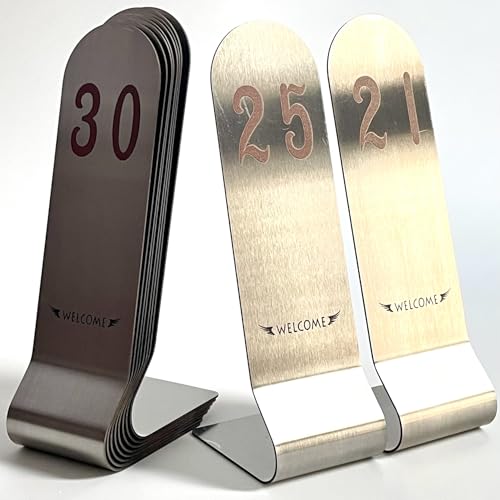 SIWOT Tischkartenhalter aus Edelstahl, 15,2 cm hoch, doppelseitig, stapelbar, vertikale Tischnummern, Metall-Tischkartenhalter (20,3 cm, Silberbraun und Schwarz, 53,3 - 76,2 cm) von SIWOT