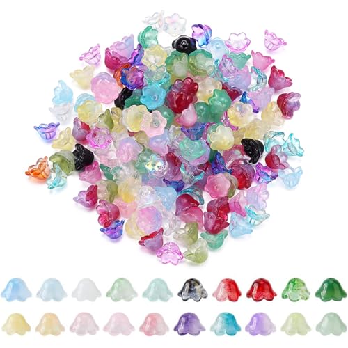 SIXHAOBU 200 Stück Blumen Perlen Glasperlen, Bunte Blumenperlen mit Löchern Ästhetische Glockenorchideenform Glasperlen für Armbänder Halsketten Ohrringe SIXHAOBU 200 Stück Blumen Perlen Glasperlen, Bunte Blumenperlen mit Löchern Ästhetische Glockenorchideenform Glasperlen für Armbänder Halsketten Ohrringe von SIXHAOBU