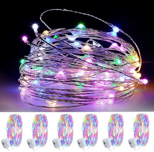 SIXIUDIA 6x 20er Micro Lichterkette, 2m LED Mini Lichterkette mit Batterie,für Party, Garten, Weihnachten, Halloween, Hochzeit, Beleuchtung Deko (Farbe) von SIXIUDIA