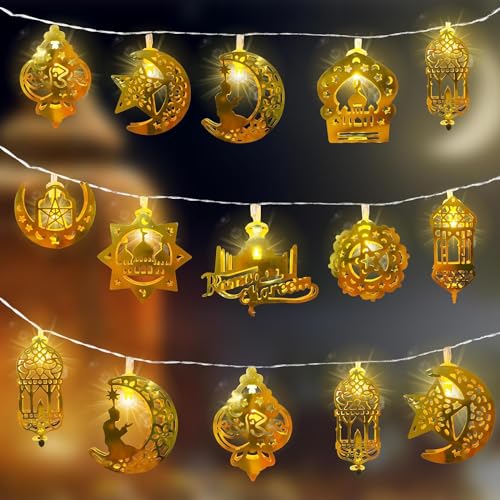 SIXIUDIA Ramadan Lichterkette,Eid Ramadan Laternen Lichterkette, Ramadan Licht Stern Mond Lichterketten Ramadan Dekoration Ramadan LED DIY Lamp Innen/Außen für Zuhause Garten Geburtstag von SIXIUDIA