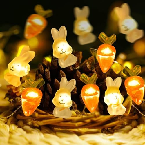 SIXIUDIA Lichterkette Ostern Batterie, 20er LED Micro Oster Lichterkette warmweiß osterhase lichterkette Osterdeko Innen Tischdeko Ostern von SIXIUDIA