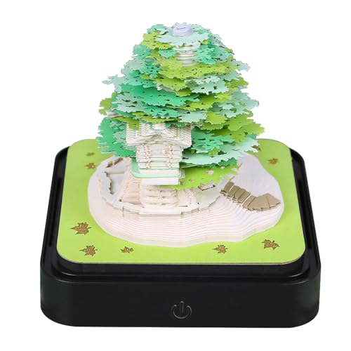 SIXRUN 2026 3D Notepad Kalender, Baumhausekunstwöchentischkalender mit LED Light Paper Carving Memo Pad für Weihnachtsjubiläen (GREEN) von SIXRUN