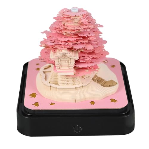 SIXRUN 2026 3D Notepad Kalender, Baumhausekunstwöchentischkalender mit LED Light Paper Carving Memo Pad für Weihnachtsjubiläen (PINK) von SIXRUN