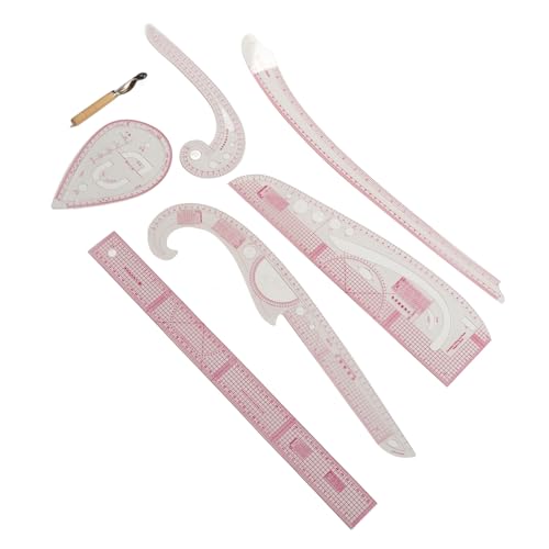 SIXRUN 7 Stück Französische Kurven Muster, Transparente PVC-Metrische Nähwerkzeuge für die Schneiderei, Quilten und Herstellung, Gebogene Herrscher mit Winkelmesser, Design von SIXRUN