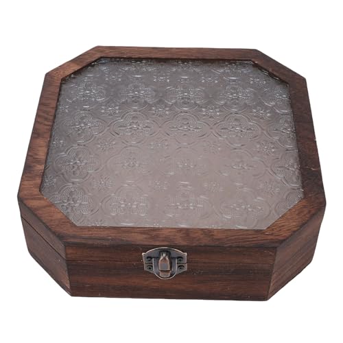 SIXRUN Oktagonale Aufbewahrungsschachtel, Vintage -Organisator für Schmuck Make -up Keepsakes mit Glasscheibe und Paulownia Holz für den Schminktisch von SIXRUN