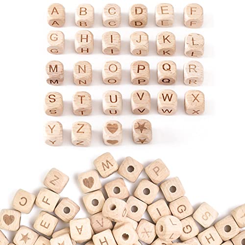 SIYINGSAERY 90 Stück Holzperlen Buchstaben 12mm Holzbuchstaben Perlen Würfel Holzperlen A-Z Alphabet Buchstabenwürfel Holz Buchstaben Perlen Holzbuchstabenperlen für DIY Armband Schmuck von SIYINGSAERY