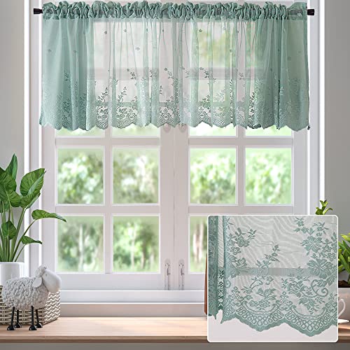 SIYINGSAERY Scheibengardine Bistrogardine Halbtransparent Küchengardine mit Spitzendruck Kurzgardinen Stangendurchzug Vorhänge Küche Kurz 130 cm Breit Fenster Gardinen für Küche Wohnzimmer(Grün) SIYINGSAERY Scheibengardine Bistrogardine Halbtransparent Küchengardine mit Spitzendruck Kurzgardinen Stangendurchzug Vorhänge Küche Kurz 130 cm Breit Fenster Gardinen für Küche Wohnzimmer(Grün) von SIYINGSAERY