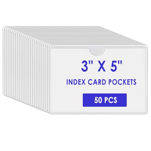 SIYOMG Selbstklebende Etikettenhalter, 50 Stück 13 x 9cm Klare Kunststoff-Karteikarte Etikettentaschen mit 50 Stück Karteikarten, Top Open für Supermarkt Bücherregal Briefkasten Schule Business Office SIYOMG Selbstklebende Etikettenhalter, 50 Stück 13 x 9cm Klare Kunststoff-Karteikarte Etikettentaschen mit 50 Stück Karteikarten, Top Open für Supermarkt Bücherregal Briefkasten Schule Business Office von SIYOMG