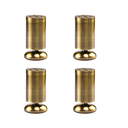 4 Stück Metall Möbelbeine, Verstellbare Ersatzbeine Möbelfüße Riser, Zinklegierung,Runde Sofabeine Tischbeine für Möbel Bettrahmen Ottomane,Messing,10cm(4inch) von SJASD