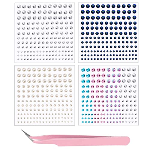 400PCS Glitzersteine Selbstklebend,Glitzer Strass Aufkleber mit 1 Pinzette,Zum Basteln für DIY Handwerke,Gesicht, Nägel Deko,Mehrfarbig(4 Blätter) von SJBAUTYO