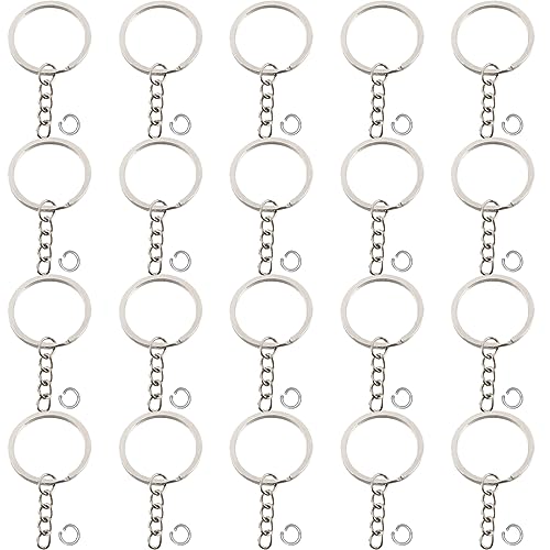 SJBAUTYO 20 Stück 25mm Schlüsselring mit Kette Schlüsselanhänger mit Spaltringe für Schlüssel Handwerk DIY, Schmuckherstellung, Rostfreies Metall (Silber) von SJBAUTYO