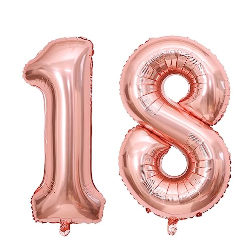 SJBAUTYO Geburtstag zahlen luftballon 18 jahre | Folienballon 18 XXL Roségold Riesen Folienballon in 40" - 101cm Geburtstagsdeko - Ballon Zahl Deko zum Geburtstag - fliegt mit Helium von SJBAUTYO