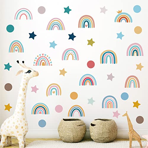 SJBAUTYO Wandtattoo Viele Regenbogen,Wandaufkleber Boho Sterne,Wandaufkleber Sticker,Wandsticker für Baby- & Kleinkinderzimmer,für Kinderzimmer Deko Mädchen Regenbogen Deko von SJBAUTYO