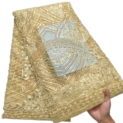 SJD LACE Afrikanischer Spitzenstoff, 4,5 m, nigerianische Jacquard-Stickerei, Textil-Mesh-Spitzenstoff mit Perlen und Pailletten, für Partykleid, Nähen SJD LACE Afrikanischer Spitzenstoff, 4,5 m, nigerianische Jacquard-Stickerei, Textil-Mesh-Spitzenstoff mit Perlen und Pailletten, für Partykleid, Nähen von SJD LACE
