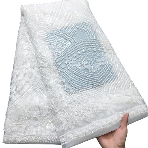 SJD LACE Afrikanischer Spitzenstoff, 4,5 m, nigerianische Jacquard-Stickerei, Textil-Mesh-Spitzenstoff mit Perlen und Pailletten, für Partykleid, Nähen SJD LACE Afrikanischer Spitzenstoff, 4,5 m, nigerianische Jacquard-Stickerei, Textil-Mesh-Spitzenstoff mit Perlen und Pailletten, für Partykleid, Nähen von SJD LACE
