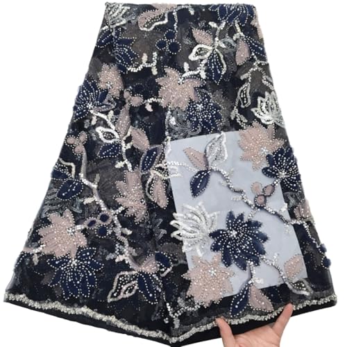 SJD LACE Afrikanischer Spitzenstoff, 4,5 m, nigerianische Jacquard-Stickerei, Textil-Mesh-Spitzenstoff mit Perlen und Pailletten, für Partykleid, Nähen SJD LACE Afrikanischer Spitzenstoff, 4,5 m, nigerianische Jacquard-Stickerei, Textil-Mesh-Spitzenstoff mit Perlen und Pailletten, für Partykleid, Nähen von SJD LACE