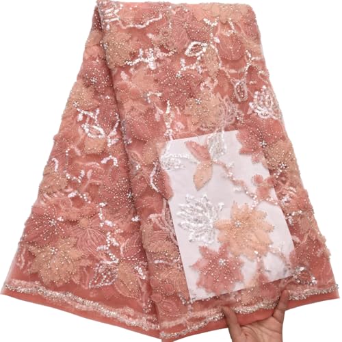 SJD LACE Afrikanischer Spitzenstoff, 4,5 m, nigerianische Jacquard-Stickerei, Textil-Mesh-Spitzenstoff mit Perlen und Pailletten, für Partykleid, Nähen SJD LACE Afrikanischer Spitzenstoff, 4,5 m, nigerianische Jacquard-Stickerei, Textil-Mesh-Spitzenstoff mit Perlen und Pailletten, für Partykleid, Nähen von SJD LACE