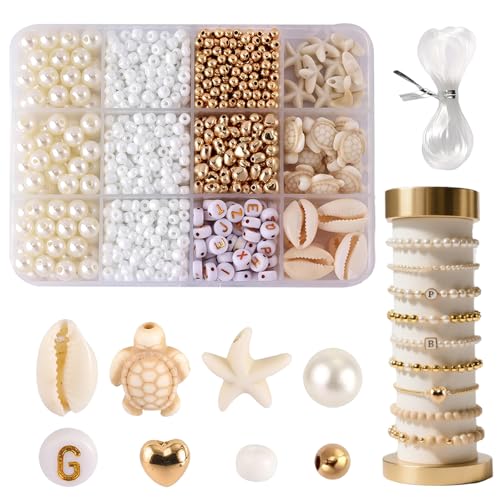 Armbänder Selber Machen, 1042 Stück Perlenset, Schmuck Selber Machen Muschel Schildkröten Buchstaben Herzform Perlen Schmuck Armband Bastelset für DIY Schmuck Strand Armband Ohrringe Halskette von SJDOFU