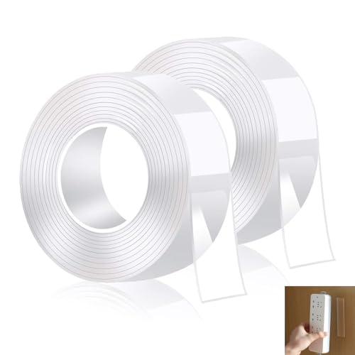 Doppelseitiges Klebeband Extra Stark, 2 Rollen Doppelklebeband, 5M Nano Double Sided Tape, Klebeband Doppelseitig Extra Stark Nano Tape Ablösbar für Foto Teppich(Weiß) von SJDOFU