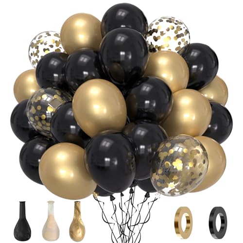 Luftballons Hochzeit 60 Stück 12 zoll Luftballons Schwarz Gold Schwarze Latex Ballons Goldene Metallic Konfetti Ballons für Geburtstag Verlobung Abschlussball EID Ramadan Silvester Party Deko von SJFEEVOR
