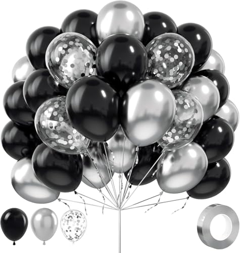Luftballons Schwarz Silber 60 Stk 12 zoll Matt Schwarze Ballons Silber Konfetti Metallic Ballons für Geburtstagsfeier Hochzeittag Jubiläum Halloween Silvester Deko Luftballons Schwarz Silber 60 Stk 12 zoll Matt Schwarze Ballons Silber Konfetti Metallic Ballons für Geburtstagsfeier Hochzeittag Jubiläum Halloween Silvester Deko von SJFEEVOR