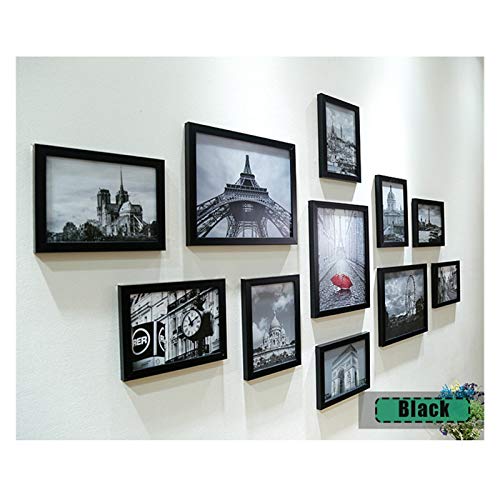 SJHFKDK Bilderrahmen, Picture Frame 11pcs / Set Holz-Bilderrahmen-Wand-Foto-Rahmen Familie Bildanzeige Wohnzimmer Flur Schlafzimmer Wanddekoration(Black) von SJHFKDK