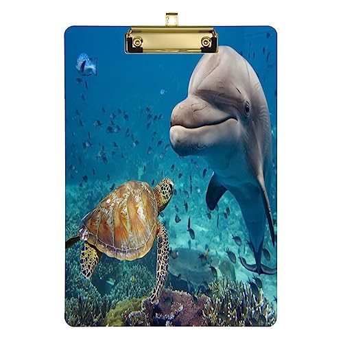 Klemmbrett mit Delfinen, Schildkröten, Korallenriffe, Kunststoff, A4, Briefgröße, Klemmbrett für Lehrer, Studenten, Krankenschwestern, Büro, niedriges Profil, silberfarbener Clip, 31,8 x 22,9 cm Klemmbrett mit Delfinen, Schildkröten, Korallenriffe, Kunststoff, A4, Briefgröße, Klemmbrett für Lehrer, Studenten, Krankenschwestern, Büro, niedriges Profil, silberfarbener Clip, 31,8 x 22,9 cm von SJOAOAA